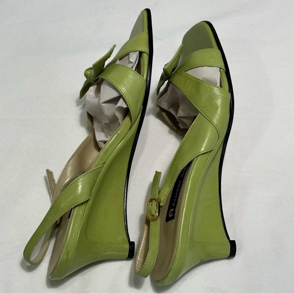 Etienne Aigner Lime Green Wedge Heel Sandals Size 7 Vintage - Picture 5 of 14